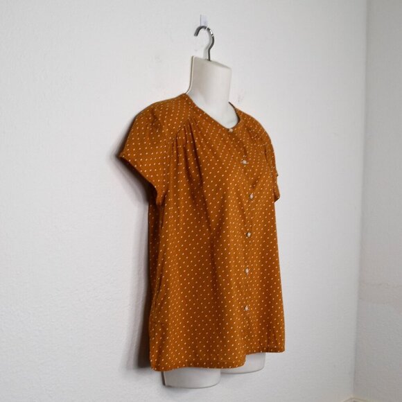 Old Navy Polka Dot Blouse Sz M Button Down Modal Blend Retro 50s Cottagecore - Picture 4 of 15